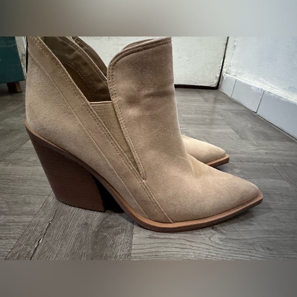 Vince Camuto Tan Ankle Booties with Stacked Heel